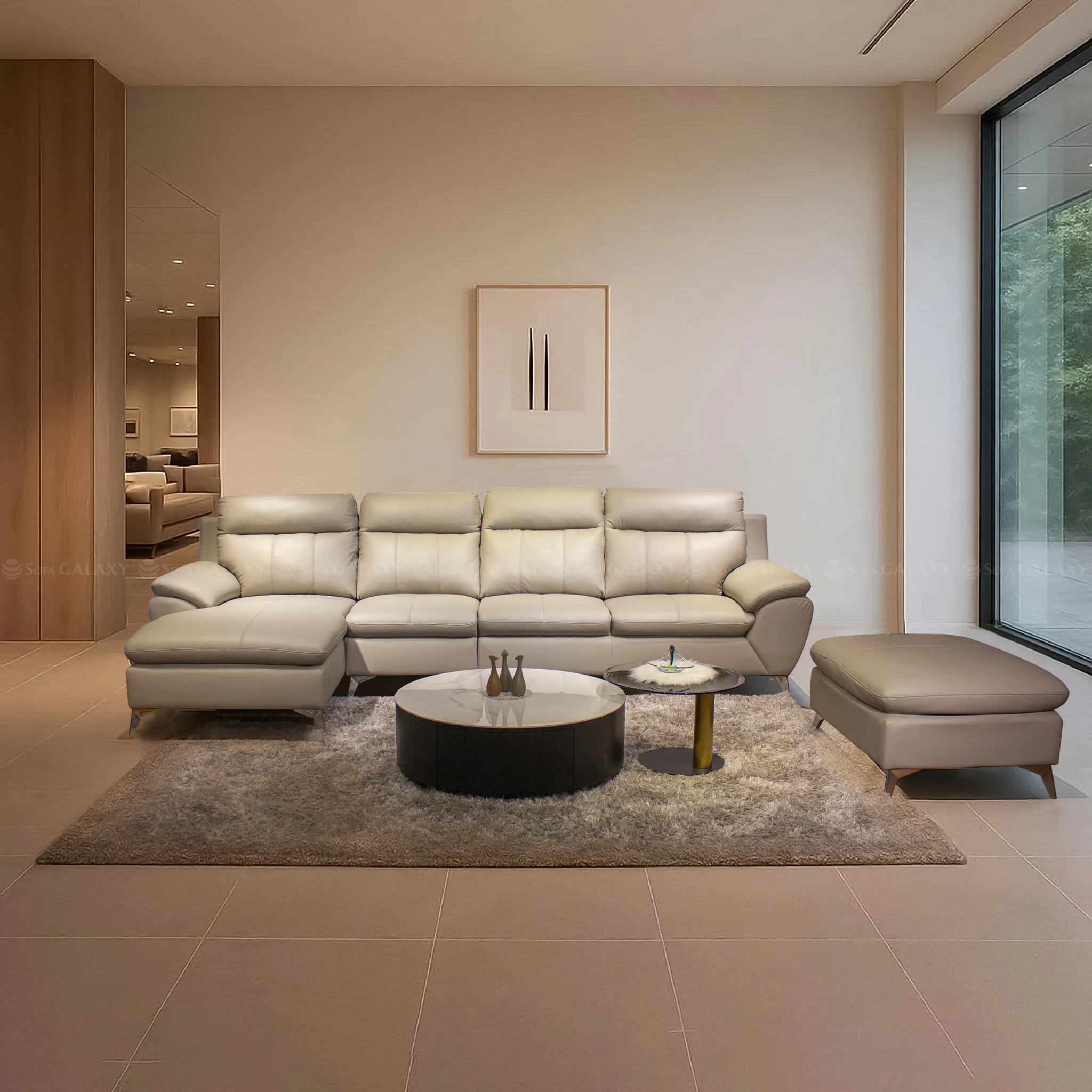 Sofa Salorn da bò thật, sofa nhập khẩu Malaysia, hình chụp tại showroom