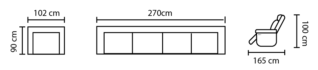 Kích thước sofa Urbino. Sofa 4 chỗ dài 2m7, 1 chỗ dài 1m