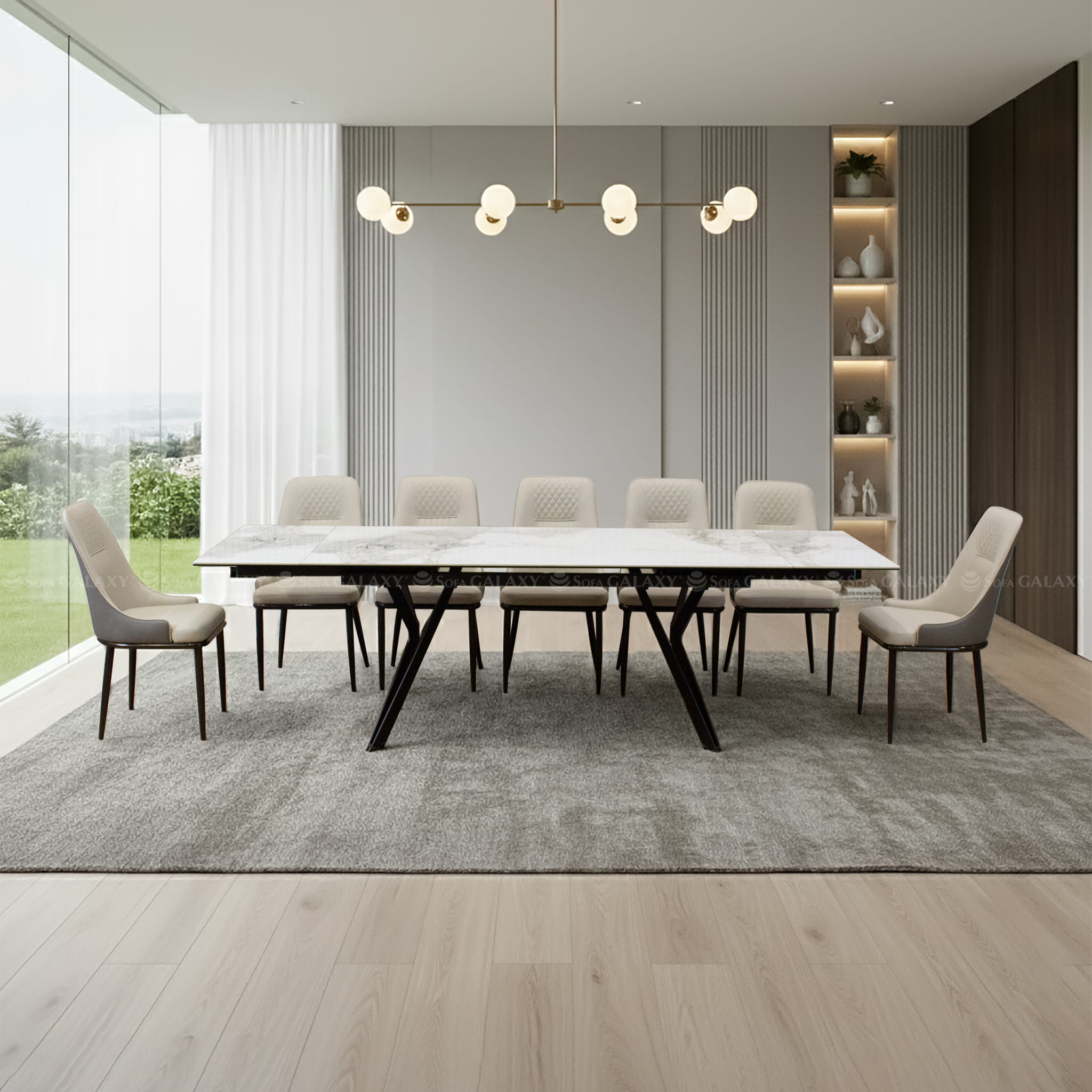 Bàn ăn Ocean 1m8 mở rộng 2m6 mặt đá ceramic trắng