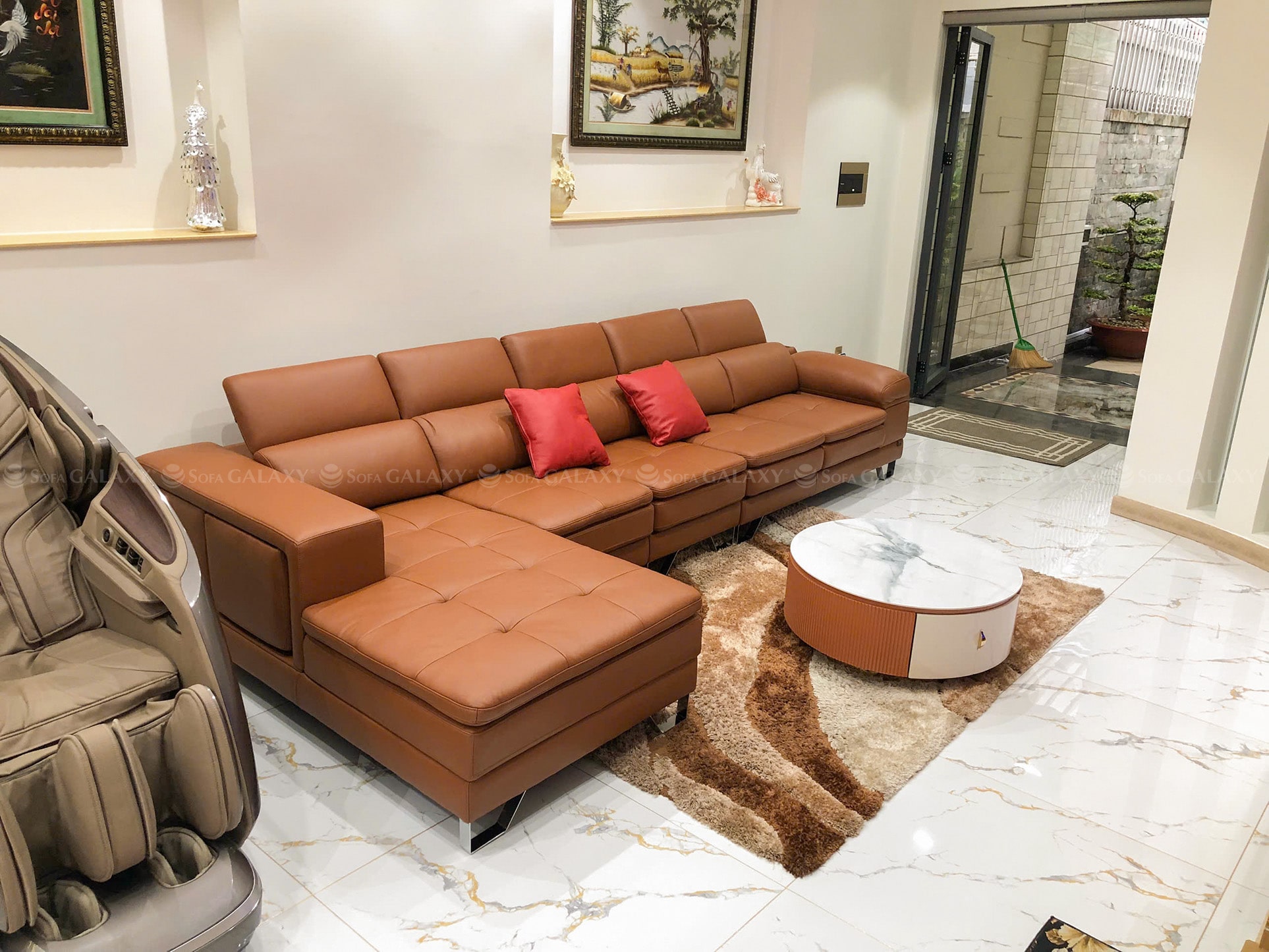 Sofa Monteria da bò thật nhập khẩu Malaysia kích thước 3m63 tại nhà khách