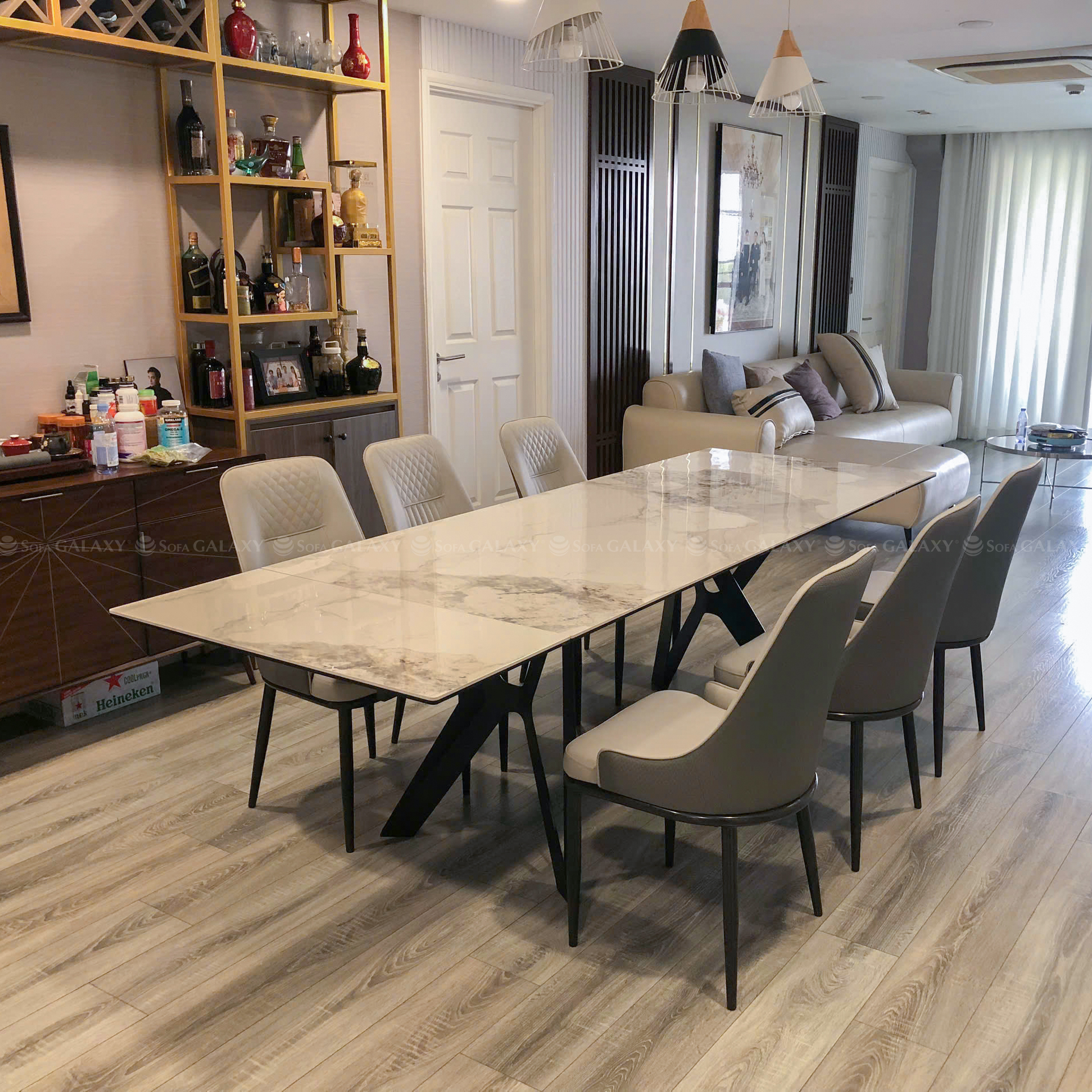 Bàn ăn Ocean 1m8 mở rộng 2m6 bàn giao thực tế tại nhà khách căn hộ quận 7