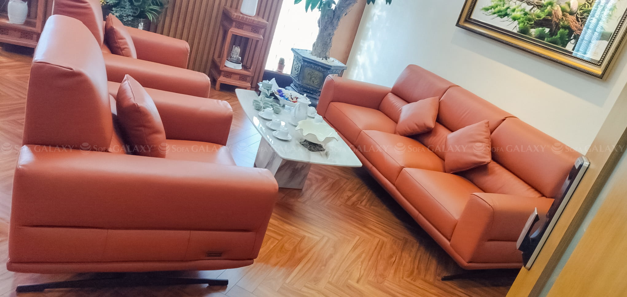 Bộ sofa da bò Genova nhập khẩu nguyên kiện từ Ý tại văn phòng khách