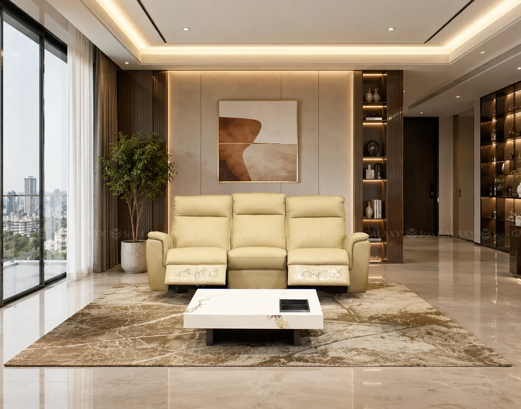 Sofa chỉnh điện Urbino da bò màu kem nhập khẩu thương hiệu Trenzol - Malaysia