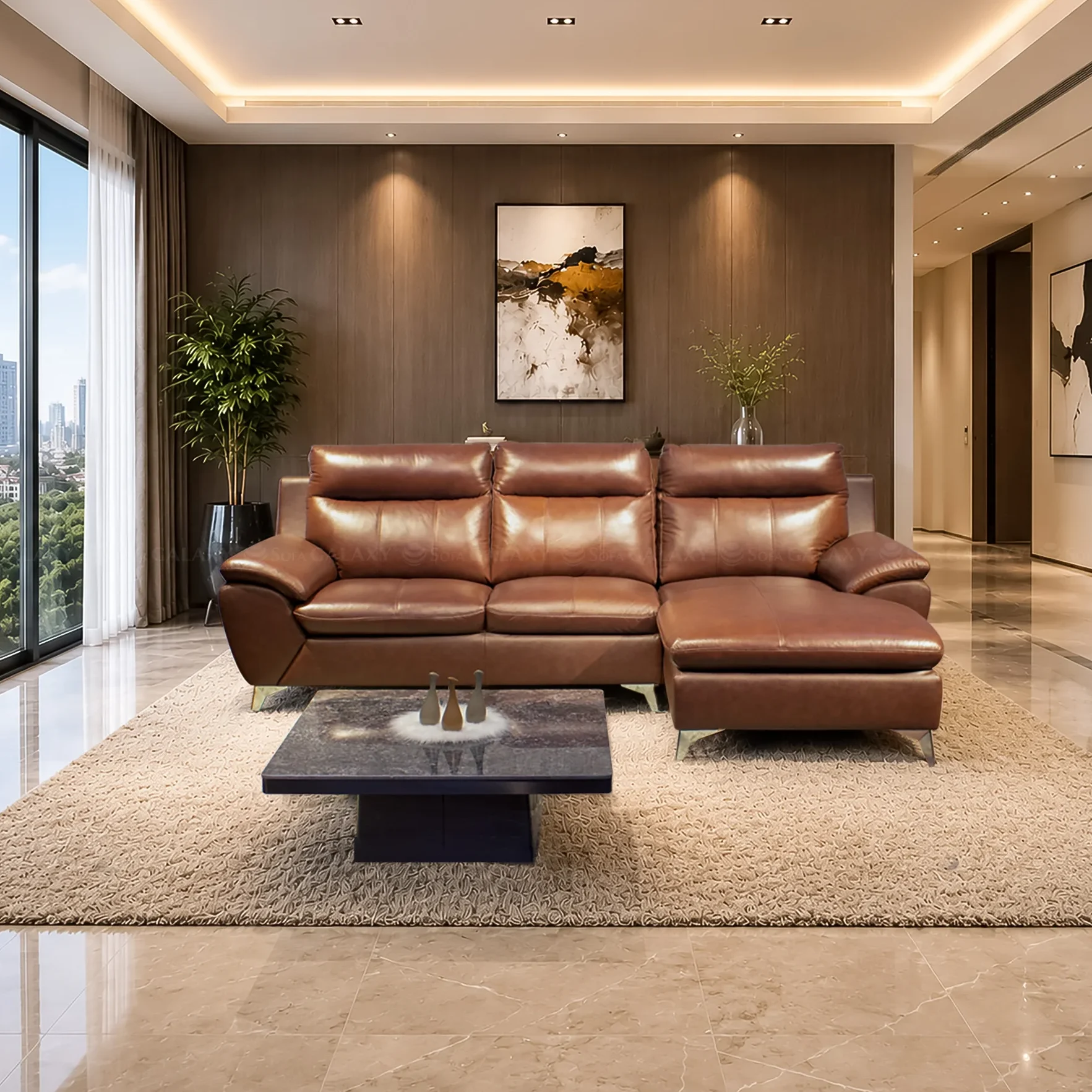 sofa da bò nhập khẩu Salorn trong phòng khách sang trọng