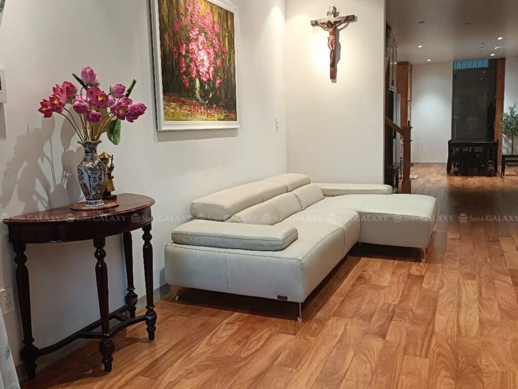 Bộ sofa góc Diva nhập khẩu Ý, kích thước 2m8 màu trắng, bàn giao tại nhà khách