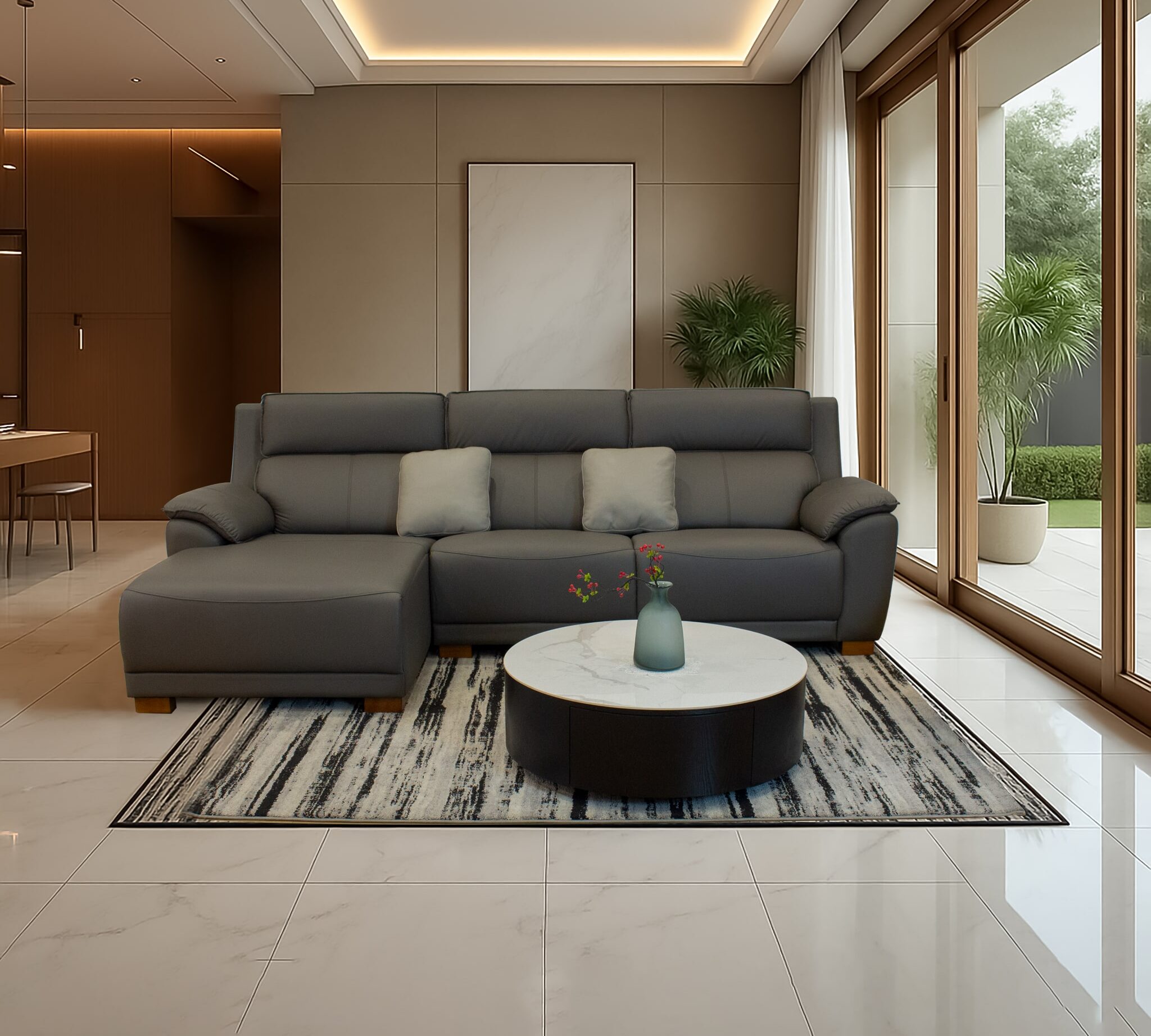 Sofa Emilio màu xám đậm, sofa nhập khẩu Malaysia