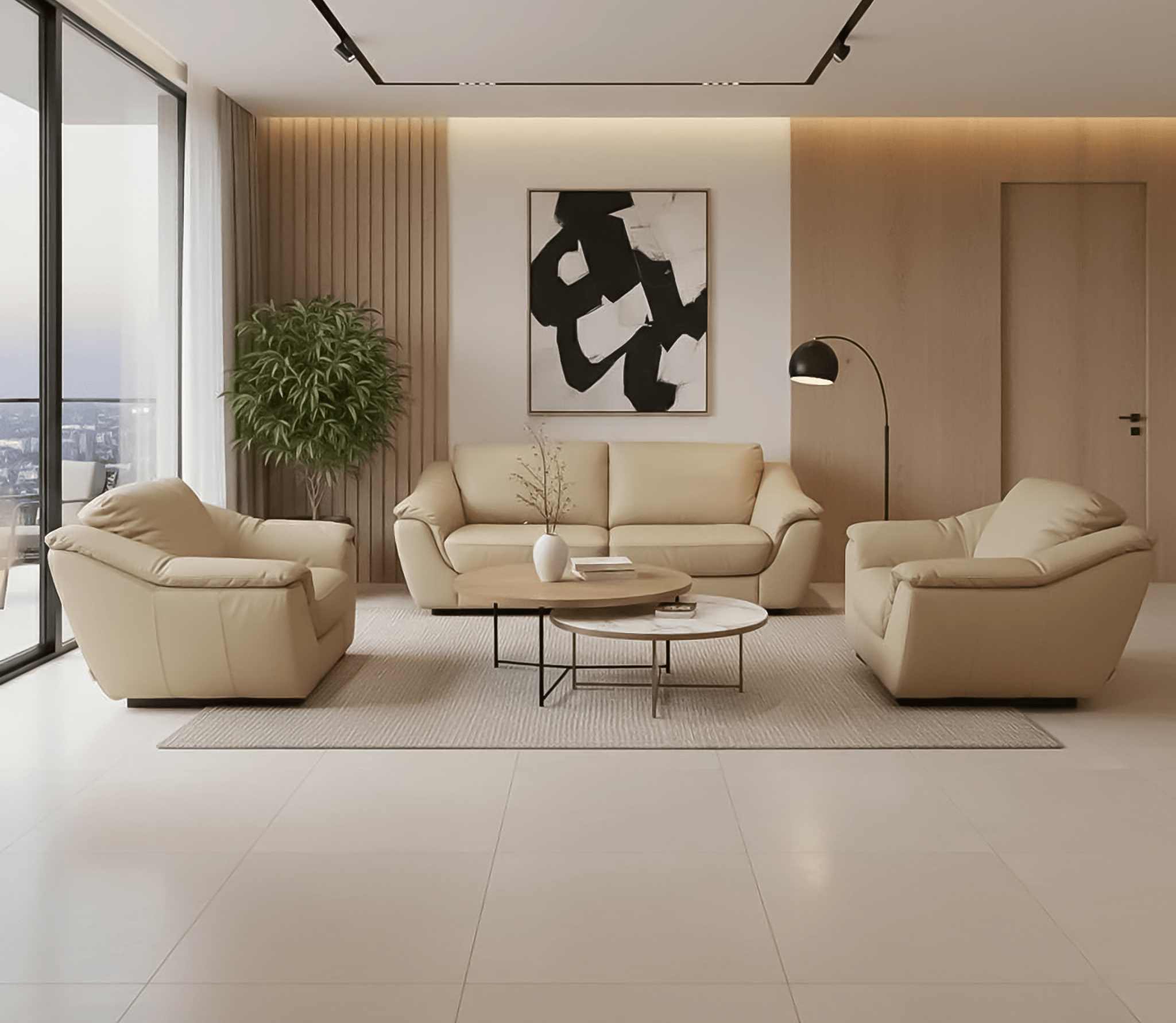 Bộ sofa da bò phòng khách nhập khẩu chính hãng Ý