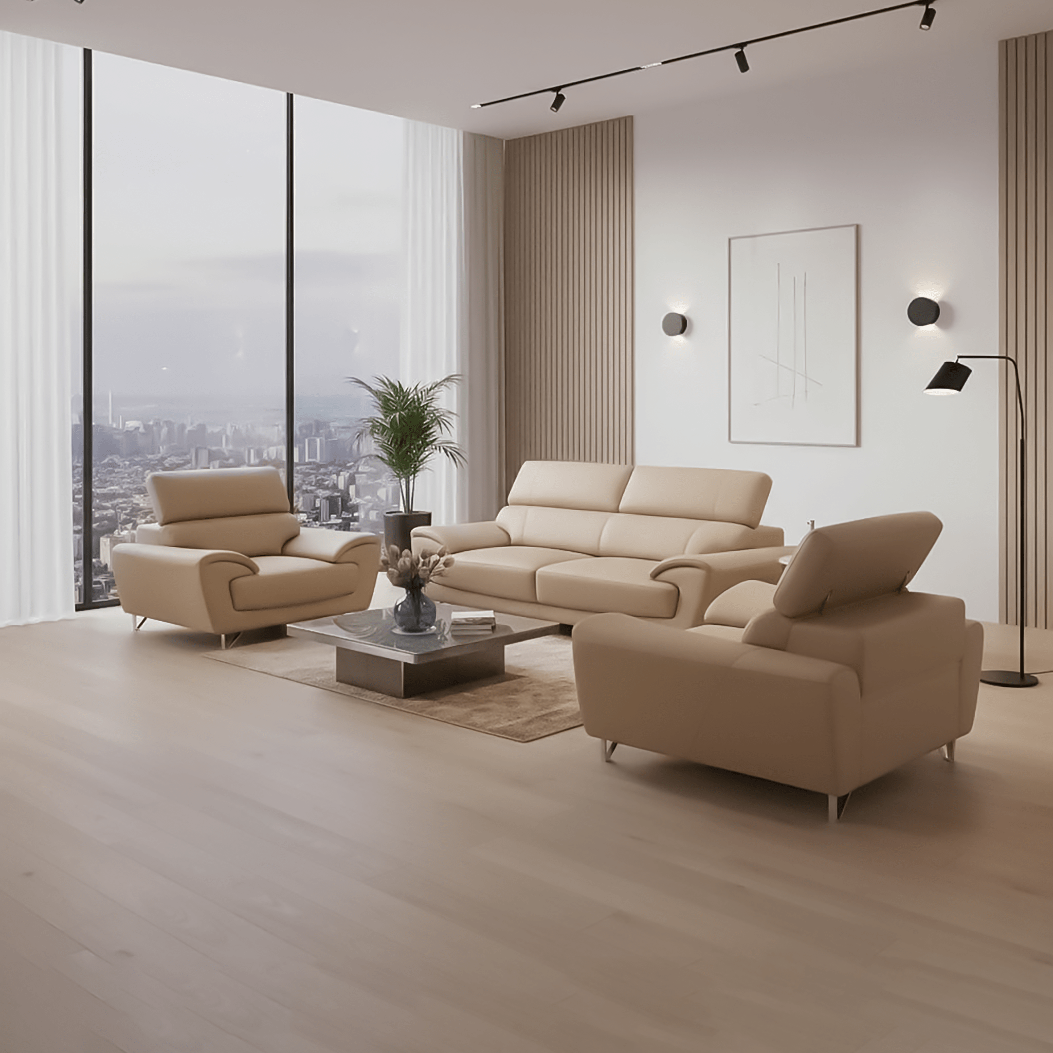 Bộ Sofa băng Vichy màu be sang trọng, nhập khẩu Malaysia góc nghiêng